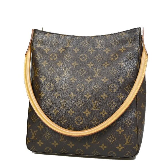 LOUIS VUITTON Logo Looping GM Shoulder Bag Monogram Leather Brown - Picture 1 of 15